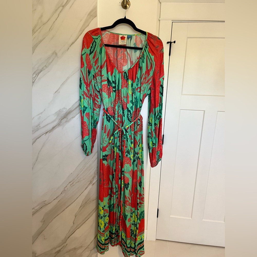 FARM Rio Red/orange and Green Long Sleeve Dress